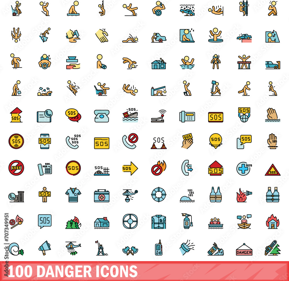 Canvas Prints 100 danger icons set. color line set of danger vector icons thin line color flat on white - Canvas Prints