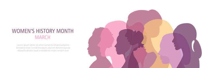 Women's History Month banner.Flat vector illustration.