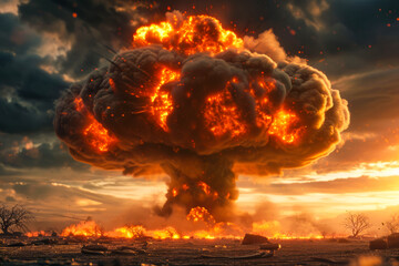 Massive Explosive Mushroom Cloud Engulfs the Sky With Smoke and Flames