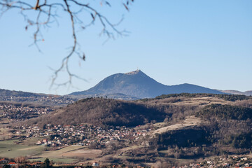 View of the famous Puy de Dome volcano in the Auvergne region, France