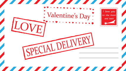 Set of stamps Valentine's Day, Love, Special Delivery - obrazy, fototapety, plakaty