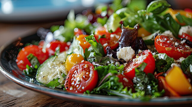 plate of fresh green mixed salad with cherry tomatoes 