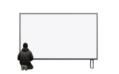 Person looking on screen isolated on transparent background.