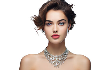 A beautiful young woman with jewelry, Girl wearing a necklace isolated on transparent background.