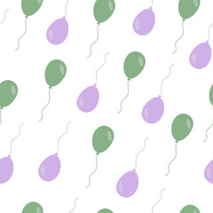 Festive seamless pattern in vector with purple and green helium balloons
