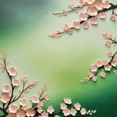 Pink Textured Japanese Cherry Blossoms on a Diffused Green Background