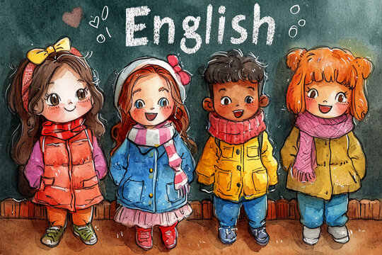 learn english. poster, kids, cute. AI generative