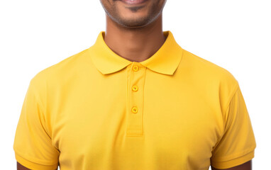 A man wearing a yellow polo shirt isolated on transparent background.