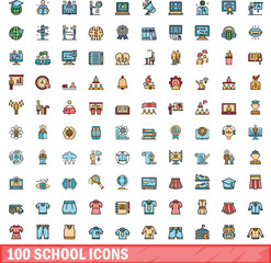 100 school icons set. Color line set of school vector icons thin line color flat on white