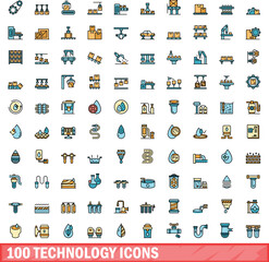 Fototapeta na wymiar 100 technology icons set. Color line set of technology vector icons thin line color flat on white