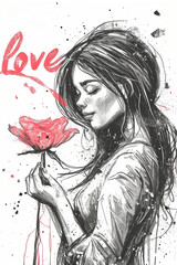 Fototapeta premium girl holding a flower clip art. AI generative