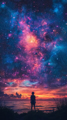 stars hanging in the sky. man standing. beauty background.. pretty background