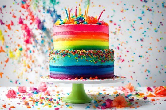 A dazzling rainbow-colored neon cake 