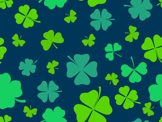 Clover seamless pattern for Saint Patrick's Day. Four-leafed and three-leafed clover. Background for printing on paper, advertising materials and fabric. Vector illustration