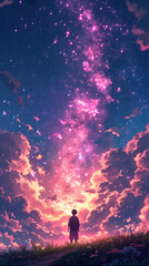 Fototapeta premium stars hanging in the sky. man standing. beauty background.. pretty background