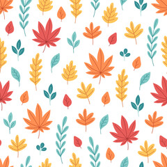 Autumn leaves seamless pattern. Autumn foliage, autumn time. Design for fabric, textile, wrapping paper. Hand drawn vector illustration