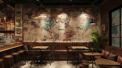 3d wallpaper Vintage hand drawn coffee shop background wall Decors