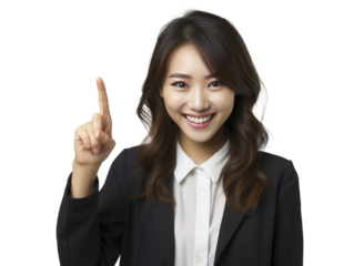 young asian woman, pointing with his finger. transparent background, PNG,