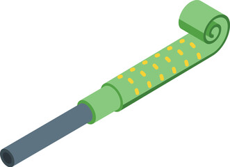 Green party blower icon isometric vector. Roll blow tool. Carnival party