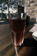 Transparent glass on the table with lemonade