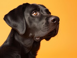 Fototapeta premium Dog Labrador Retriever on a yellow-orange background