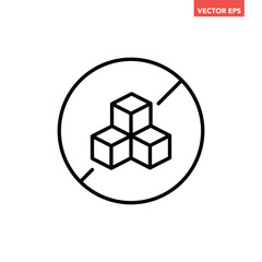 Single black round sugar free thin line icon, simple ingredient no contain mark flat design pictogram, infographic vector for app logo web button ui ux interface isolated on white background