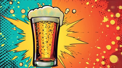 Poster Wow pop art. Sparkling beer. Vector colorful background in pop art retro comic style. © Furkan