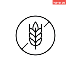 Black single round gluten free badge thin line icon, simple ingredient no contain mark flat design pictogram, infographic vector for app logo web button ui ux interface isolated on white background