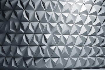Triangular, futuristic background formed from concrete blocks, created using semigloss tiles arranged to make a 3D wall. 3D render. Generative AI