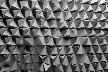 Triangular, futuristic background formed from concrete blocks, created using semigloss tiles arranged to make a 3D wall. 3D render. Generative AI