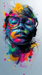 Hyper-Realistic Pop Portrait of Woman with Colorful Splashes