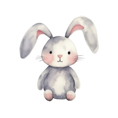Obraz na płótnie Canvas The cute bunny, an Easter-themed watercolor creation, is showcased on a transparent backdrop, available in PNG format