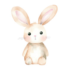 Obraz na płótnie Canvas Watercolor illustration of cute bunny, Easter bunny isolated on transparent background, png