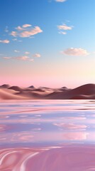Fototapeta premium A painting of a desert landscape with a pink sky, abstract wallpaper background in pink and purple.