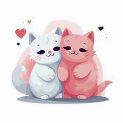 couple cat in love with hearts around 