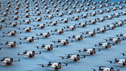 multiple drones lined up for a drone show