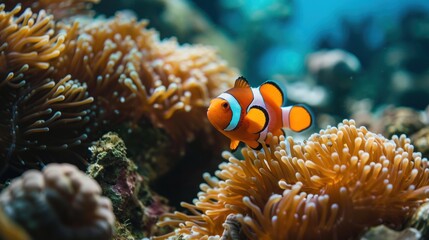 Fototapeta na wymiar an orange and white clownfish on a coral in a sea anemone sea anemone anemone anemone anemone anemone anemone anemone.