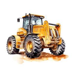 Fototapeta na wymiar Watercolor bulldozer with an auger isolated on a white background