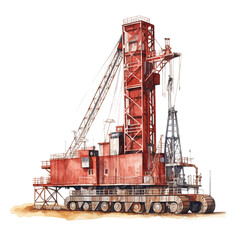 Fototapeta na wymiar Watercolor drilling rig isolated on a white background