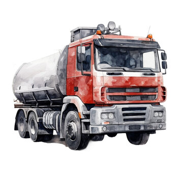 Watercolor asphalt truck isolated on a white background