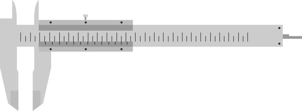 Gray vernier caliper flat design isolated on white. Precision measuring tool in metric. Engineering and mechanical tool vector illustration.