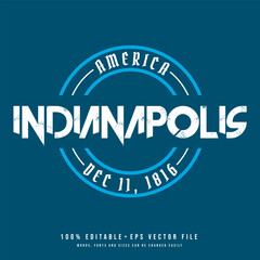 Indianapolis circle badge logo text effect vector. Editable college t-shirt design printable text effect vector