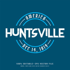 Huntsville circle badge logo text effect vector. Editable college t-shirt design printable text effect vector