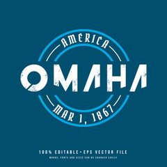 Omaha circle badge logo text effect vector. Editable college t-shirt design printable text effect vector	 - obrazy, fototapety, plakaty