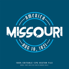 Missouri circle badge logo text effect vector. Editable college t-shirt design printable text effect vector	