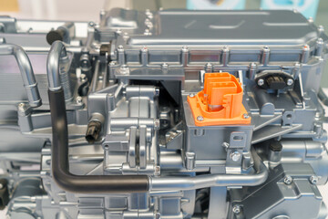 EV Engine Motor Under the Hood of an Electric Vehicle