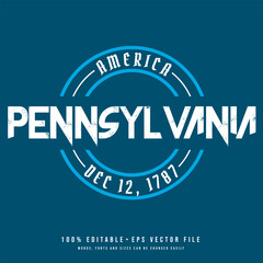 Pennsylvania circle badge logo text effect vector. Editable college t-shirt design printable text effect vector	 - obrazy, fototapety, plakaty