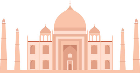 Taj Mahal vector illustration in pastel color palette. Simplified design of famous Indian landmark.