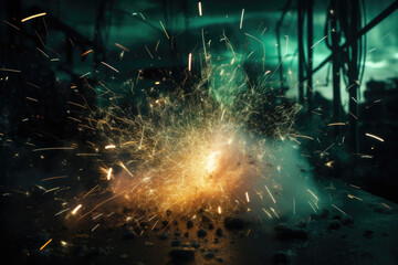 sparking sparkler in the green area. sparkler fire with blurred bokeh background. new year or St. Patrick's Day.