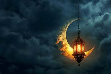 ramadan Kareem, Ramadan crescent moon - obrazy, fototapety, plakaty